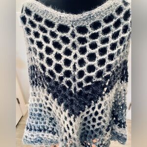 Handmade Crochet Poncho  Cape in Gray Tones